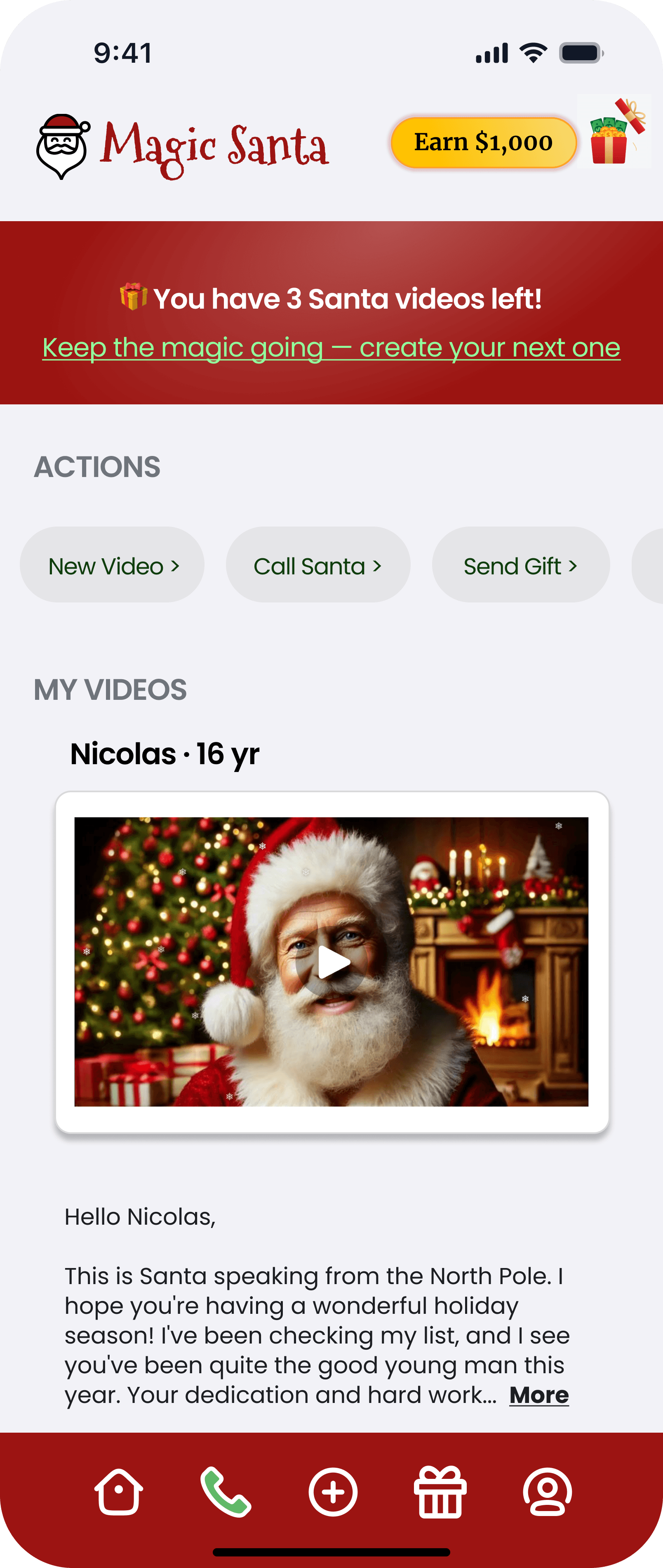 Magic Santa home screen