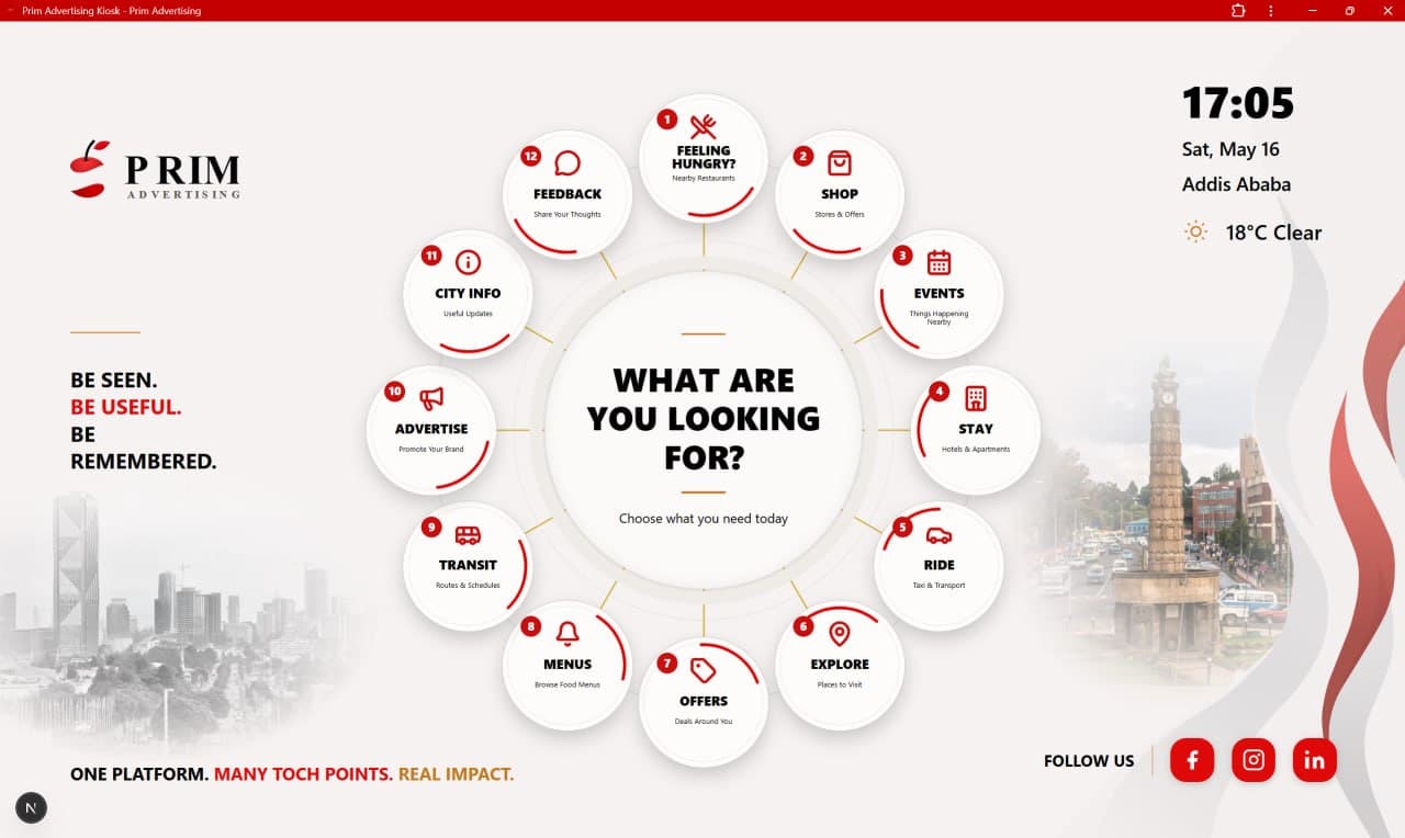 PERIM service selection screen